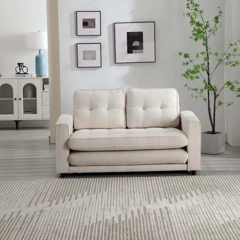 Convertible Sofa Bed Loveseat with Side Storage Pockets, Light Gray