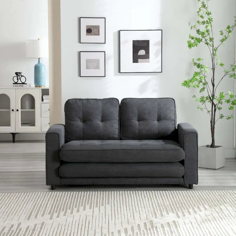 Convertible Sofa Bed Loveseat with Side Storage Pockets, Light Gray