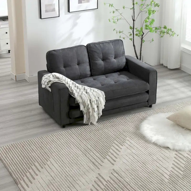 Convertible Sofa Bed Loveseat with Side Storage Pockets, Light Gray