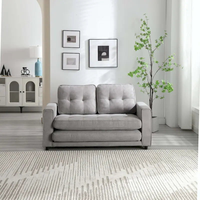 Convertible Sofa Bed Loveseat with Side Storage Pockets, Light Gray