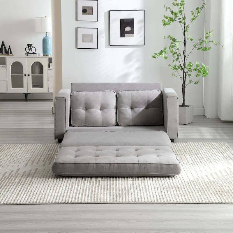 Convertible Sofa Bed Loveseat with Side Storage Pockets, Light Gray