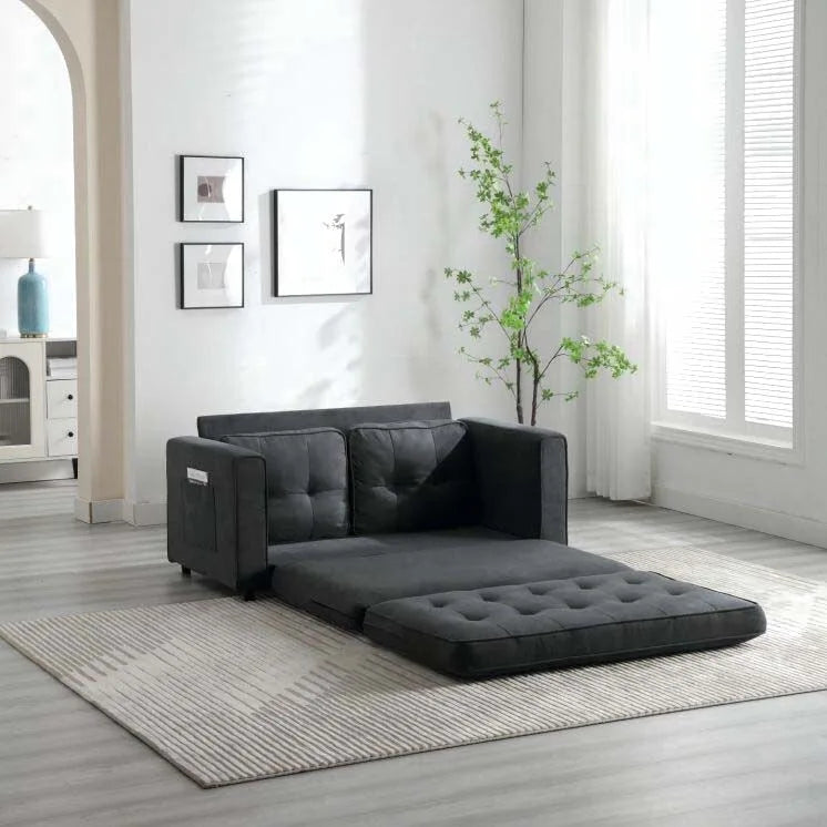 Convertible Sofa Bed Loveseat with Side Storage Pockets, Light Gray