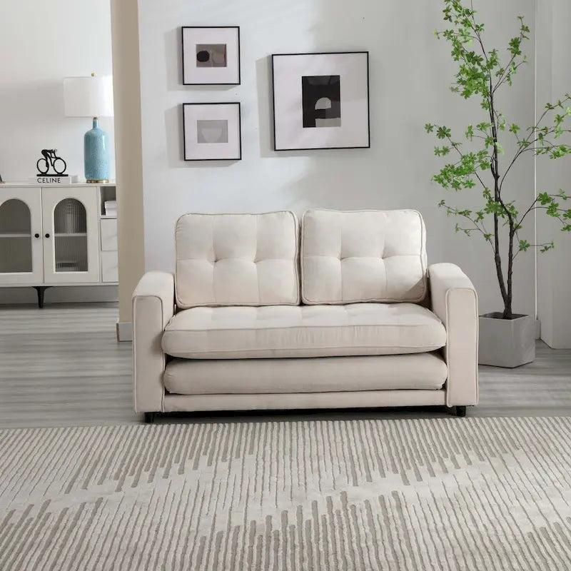 Convertible Sofa Bed Loveseat with Side Storage Pockets, Light Gray