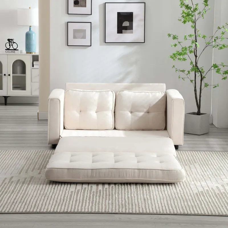 Convertible Sofa Bed Loveseat with Side Storage Pockets, Light Gray