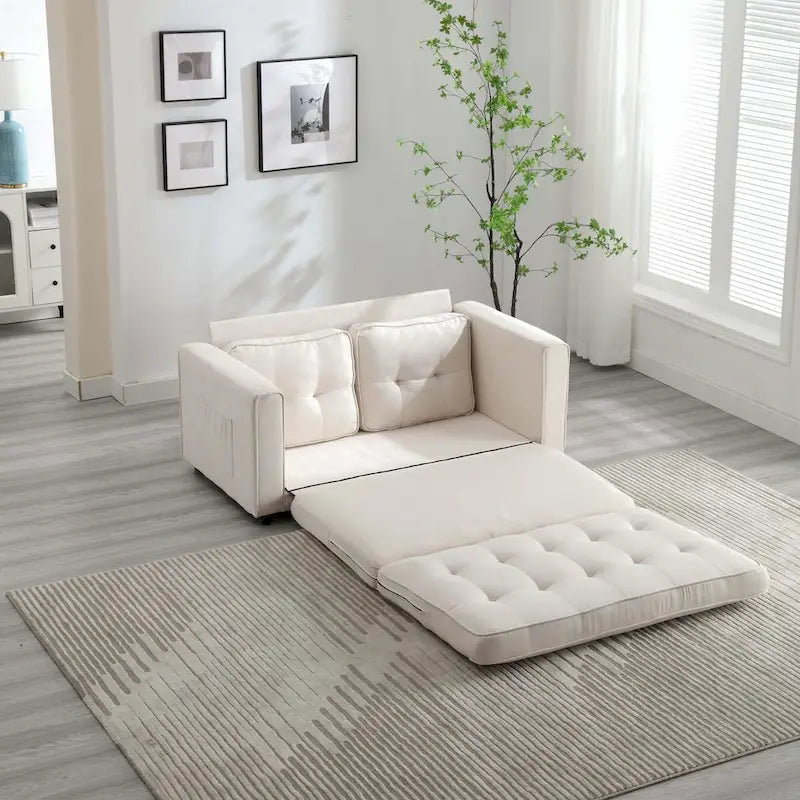 Convertible Sofa Bed Loveseat with Side Storage Pockets, Light Gray