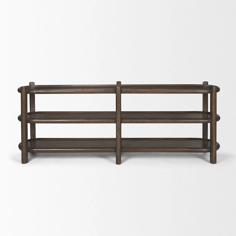 Dark Brown Wood w/ 3 Shelves Oval Console Table