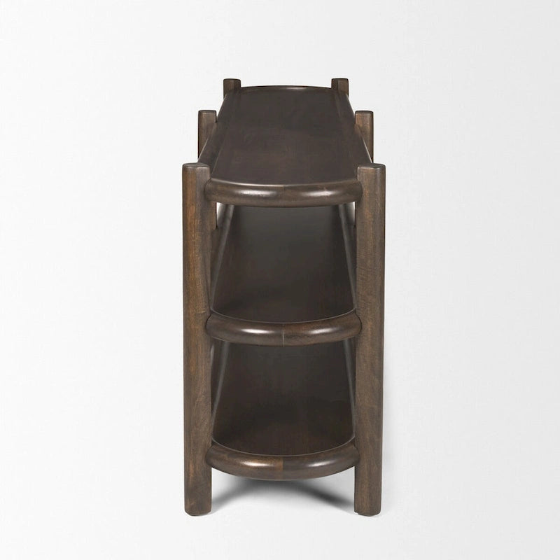 Dark Brown Wood w/ 3 Shelves Oval Console Table