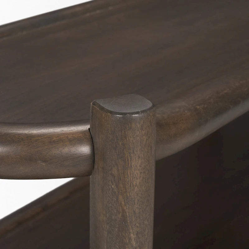 Dark Brown Wood w/ 3 Shelves Oval Console Table