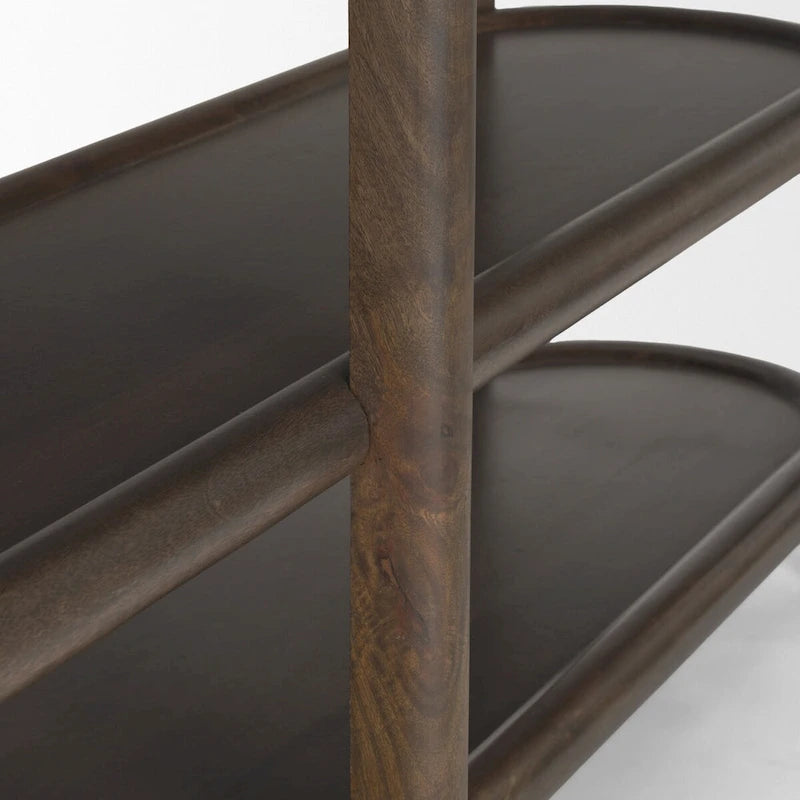 Dark Brown Wood w/ 3 Shelves Oval Console Table