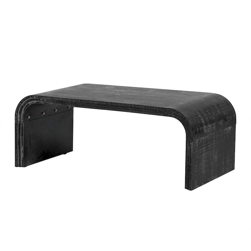 Industrial Black Metal Waterfall Coffee Table with Riveted Detail