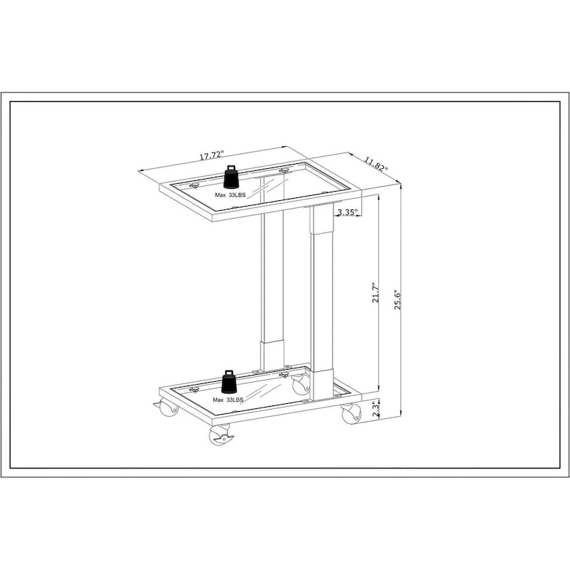 C-Shape Acrylic and Chrome Sofa Side Table with Rolling Casters