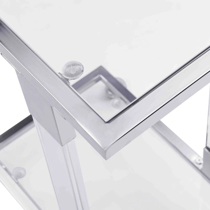 C-Shape Acrylic and Chrome Sofa Side Table with Rolling Casters