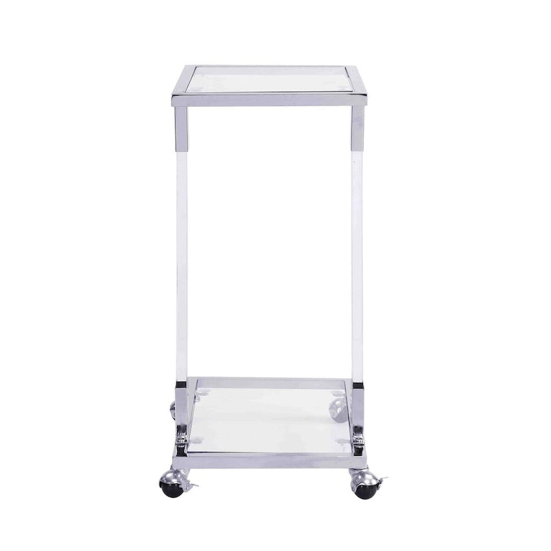 C-Shape Acrylic and Chrome Sofa Side Table with Rolling Casters