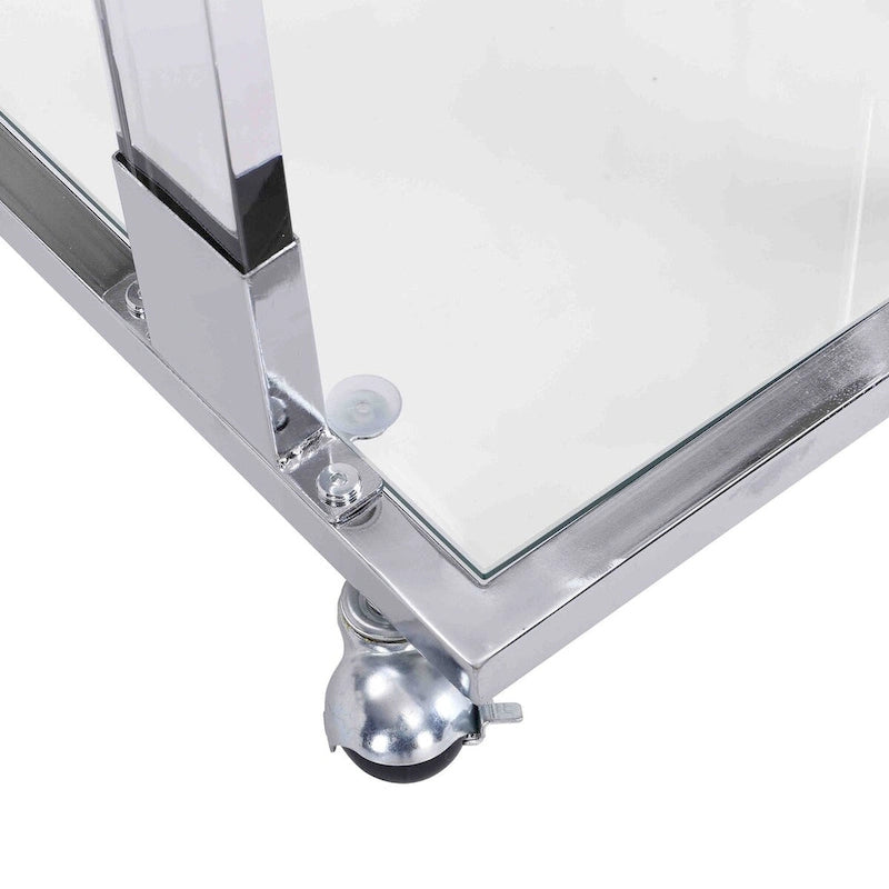 C-Shape Acrylic and Chrome Sofa Side Table with Rolling Casters