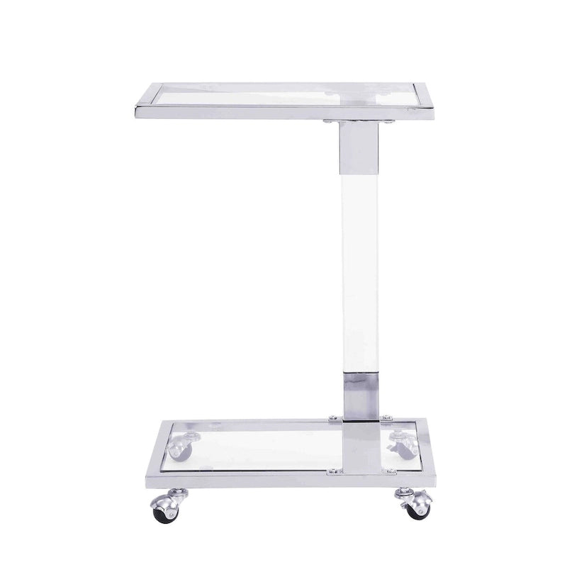C-Shape Acrylic and Chrome Sofa Side Table with Rolling Casters