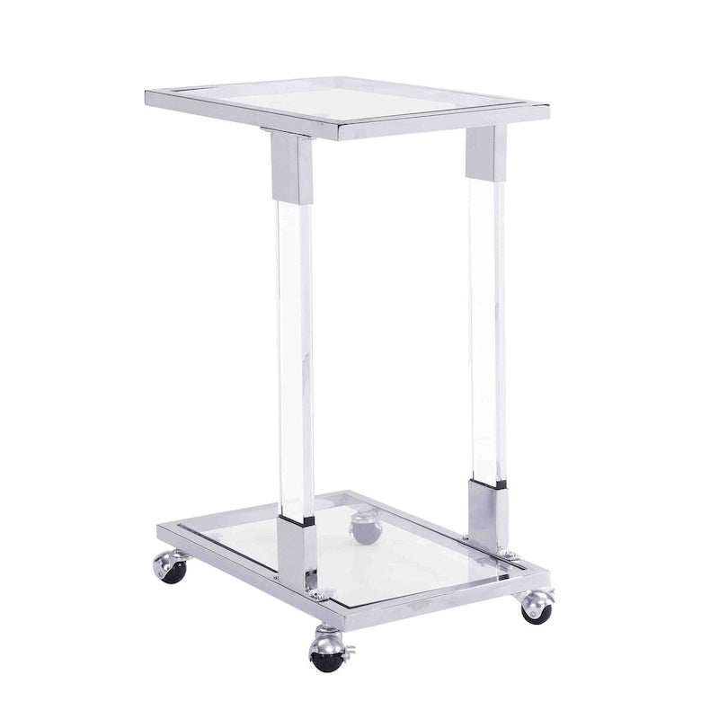 C-Shape Acrylic and Chrome Sofa Side Table with Rolling Casters