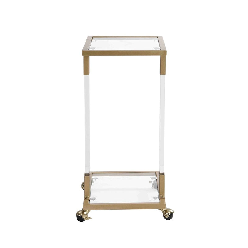 C-Shape Acrylic and Chrome Sofa Side Table with Rolling Casters