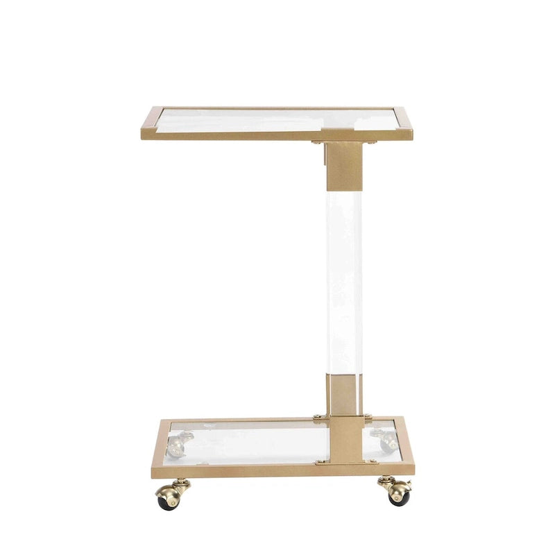 C-Shape Acrylic and Chrome Sofa Side Table with Rolling Casters