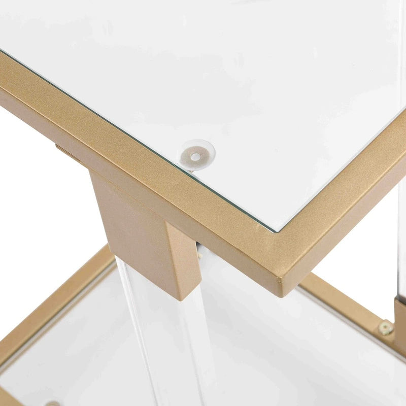 C-Shape Acrylic and Chrome Sofa Side Table with Rolling Casters