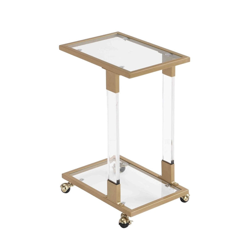 C-Shape Acrylic and Chrome Sofa Side Table with Rolling Casters