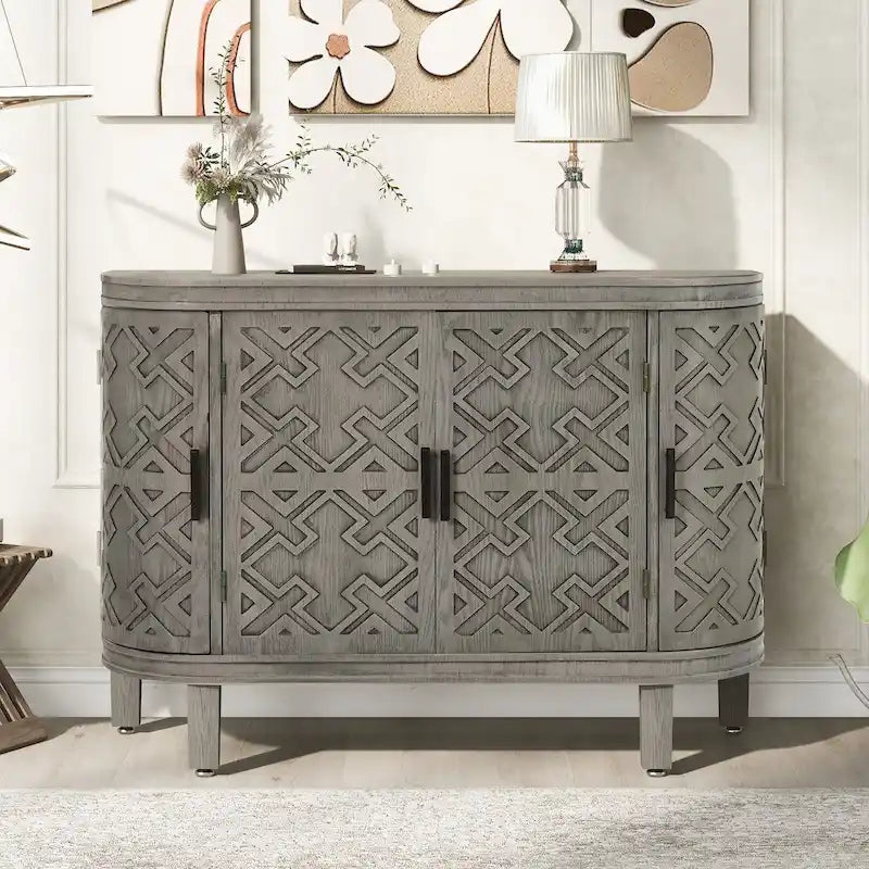 Accent Storage Cabinet Sideboard Wooden Cabinet with Antique Pattern Doors for Hallway, Entryway, Living Room