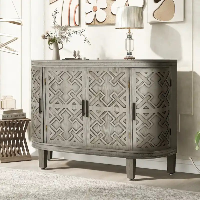 Accent Storage Cabinet Sideboard Wooden Cabinet with Antique Pattern Doors for Hallway, Entryway, Living Room