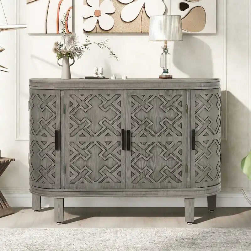 Accent Storage Cabinet Sideboard Wooden Cabinet with Antique Pattern Doors for Hallway, Entryway, Living Room