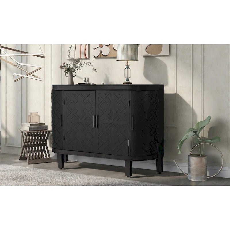 Accent Storage Cabinet Sideboard Wooden Cabinet with Antique Pattern Doors for Hallway, Entryway, Living Room
