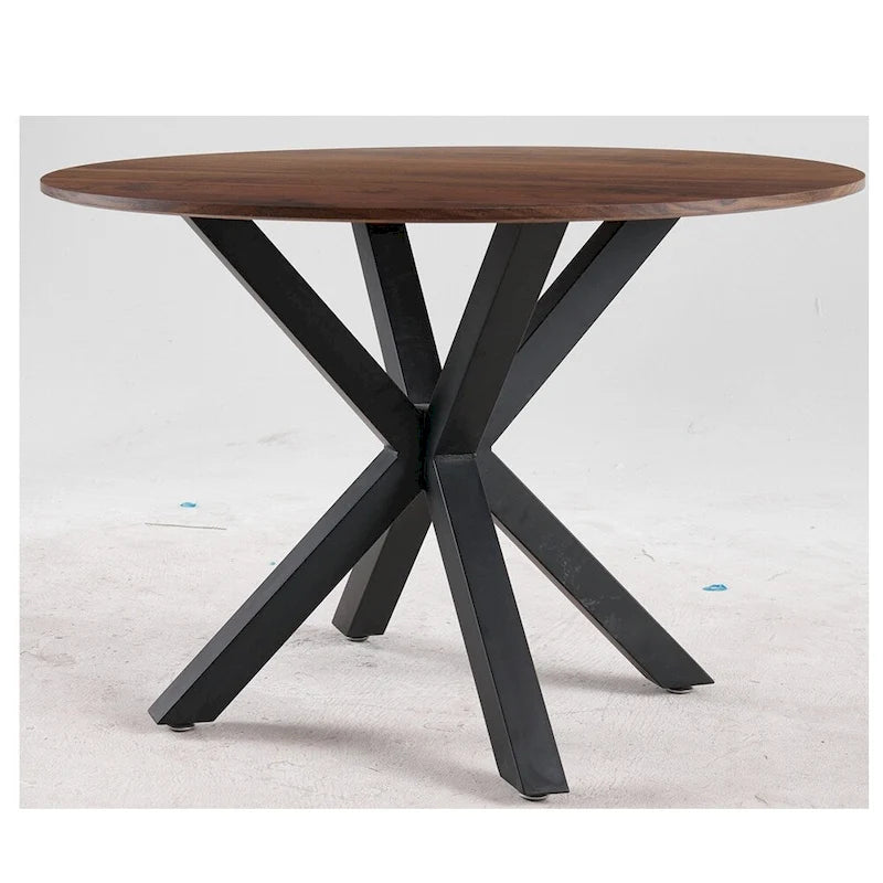 Black Round Dining Table with X-Base, Seats 4-6, Mid-Century Modern