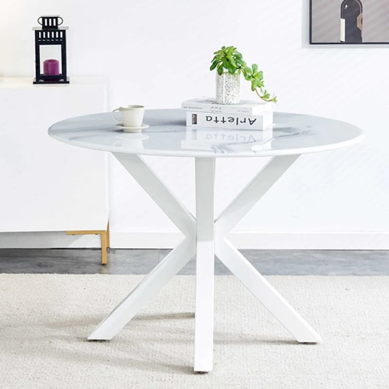 Black Round Dining Table with X-Base, Seats 4-6, Mid-Century Modern