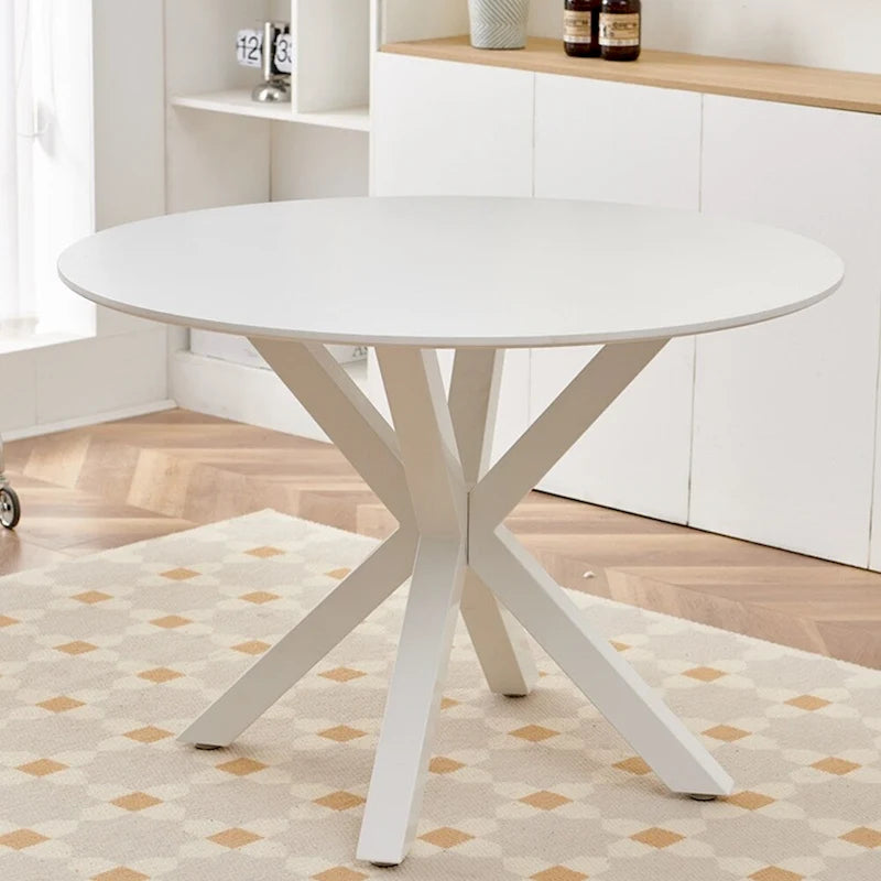 Black Round Dining Table with X-Base, Seats 4-6, Mid-Century Modern