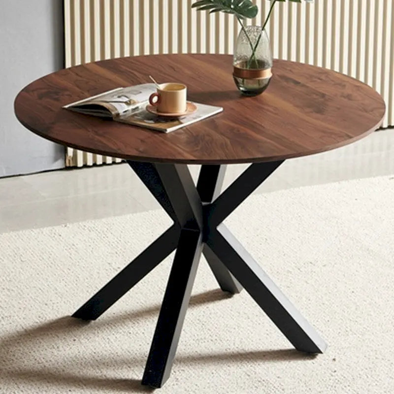 Black Round Dining Table with X-Base, Seats 4-6, Mid-Century Modern