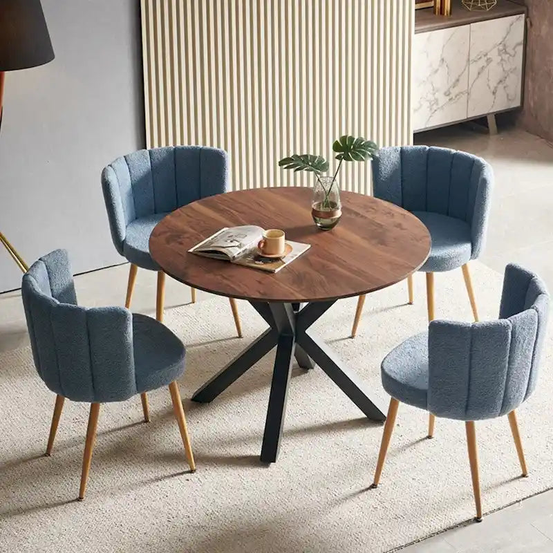 Black Round Dining Table with X-Base, Seats 4-6, Mid-Century Modern