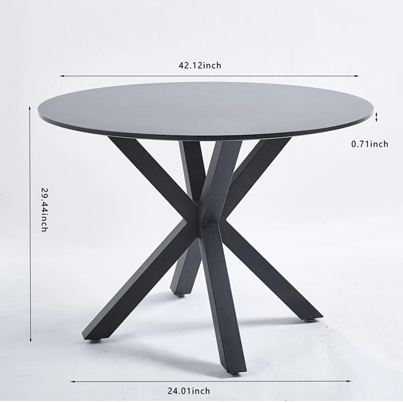 Black Round Dining Table with X-Base, Seats 4-6, Mid-Century Modern