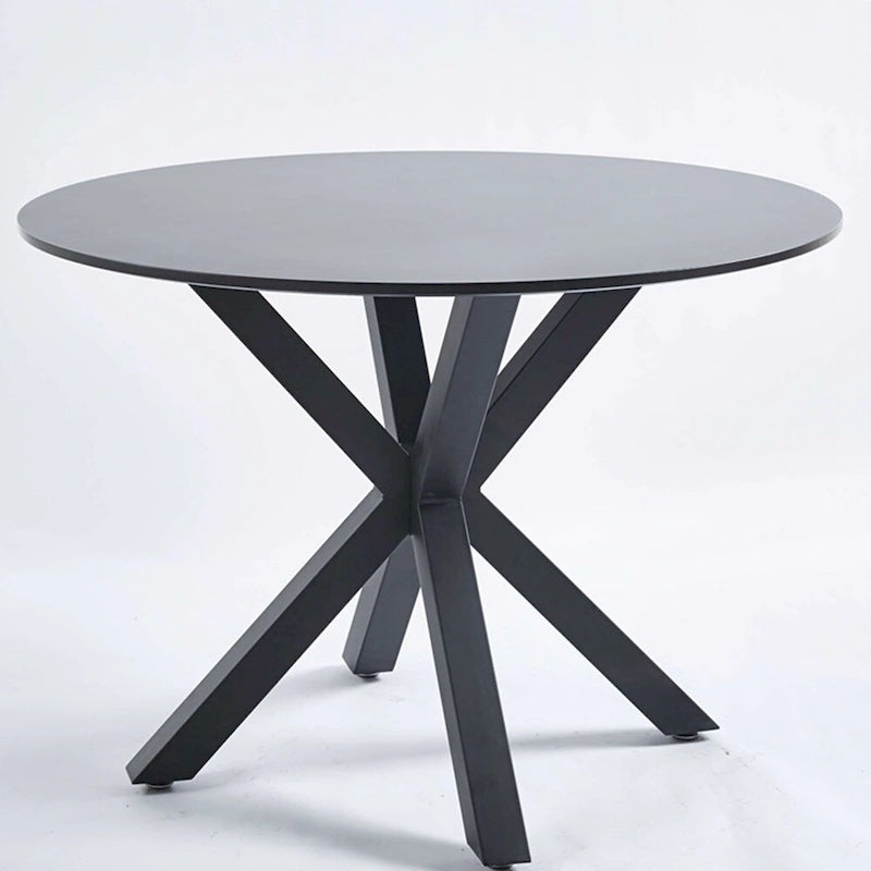Black Round Dining Table with X-Base, Seats 4-6, Mid-Century Modern