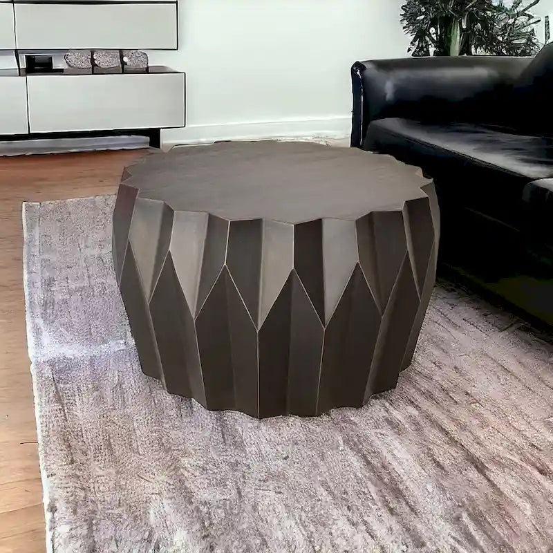 29 in. Black Solid Wood Round Distressed Coffee Table