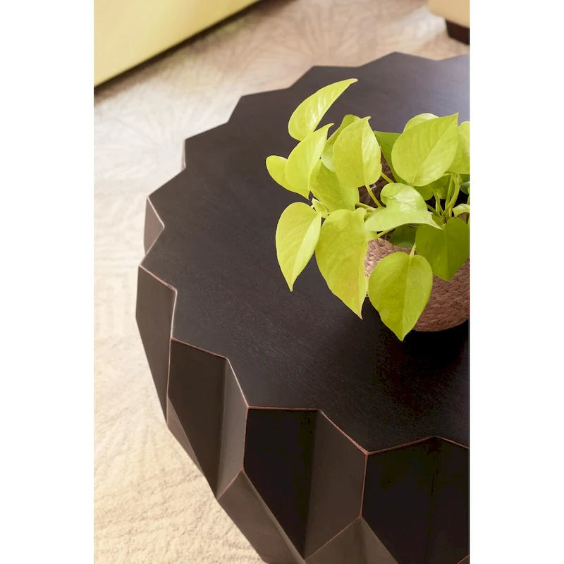 29 in. Black Solid Wood Round Distressed Coffee Table