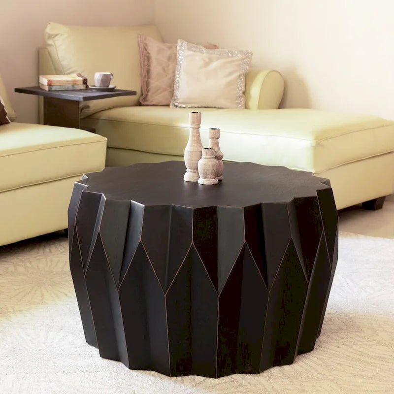 29 in. Black Solid Wood Round Distressed Coffee Table