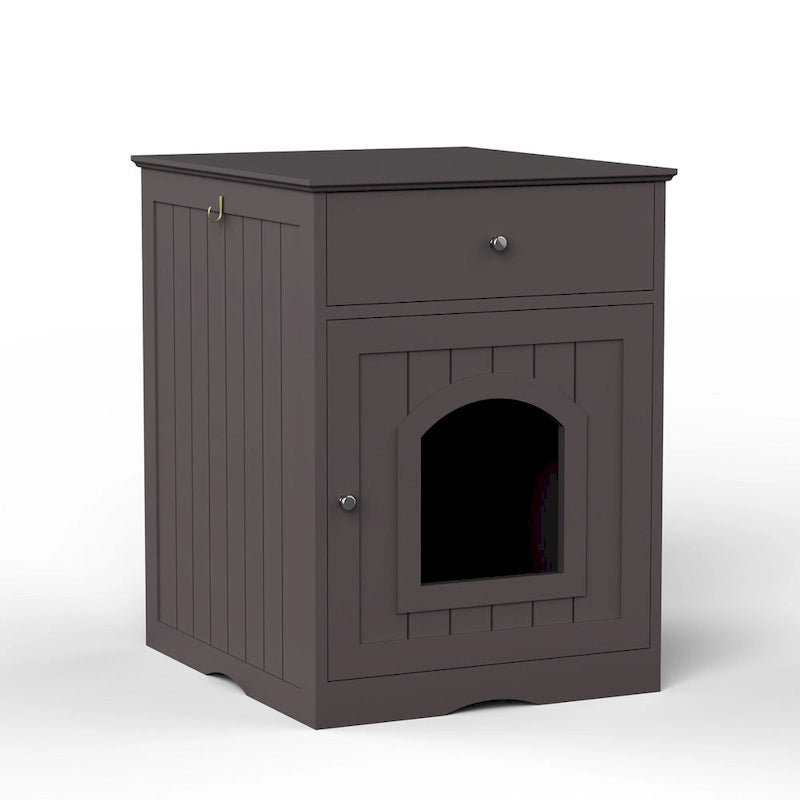 Wooden Pet House Cat Litter Box Enclosure with Drawer, Side Table, Indoor Pet Crate, Cat Home (Brown)