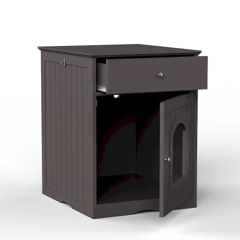 Wooden Pet House Cat Litter Box Enclosure with Drawer, Side Table, Indoor Pet Crate, Cat Home (Brown)