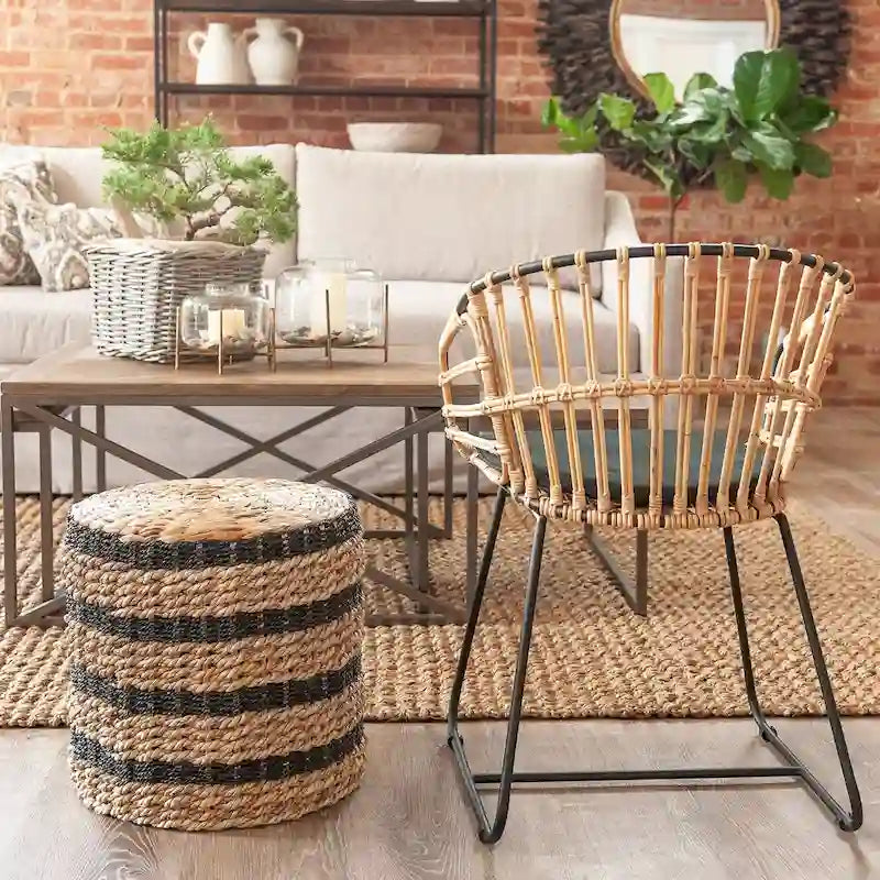 Round Woven Seagrass and Water Hyacinth Ottoman Pouf