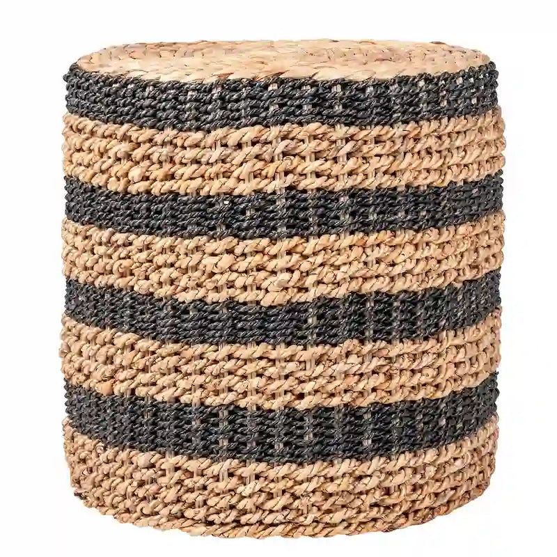 Round Woven Seagrass and Water Hyacinth Ottoman Pouf