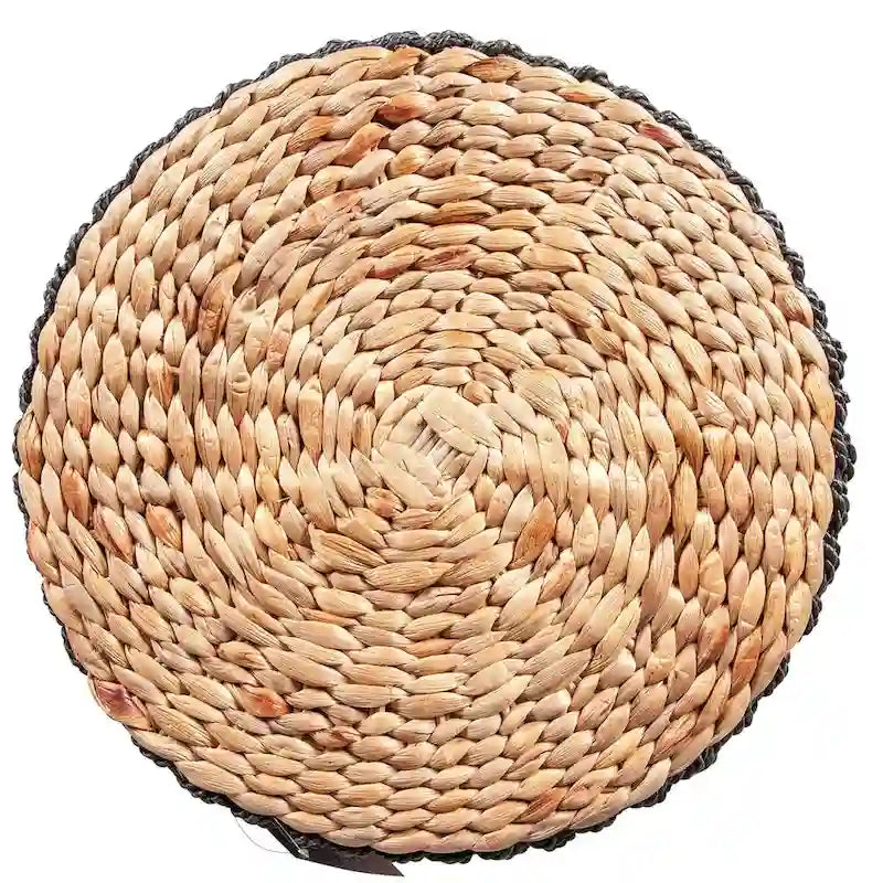 Round Woven Seagrass and Water Hyacinth Ottoman Pouf