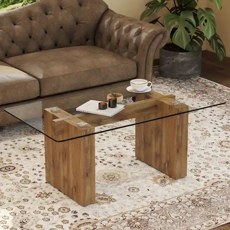 Marble-Top Coffee Table with Gold U-Shaped Base