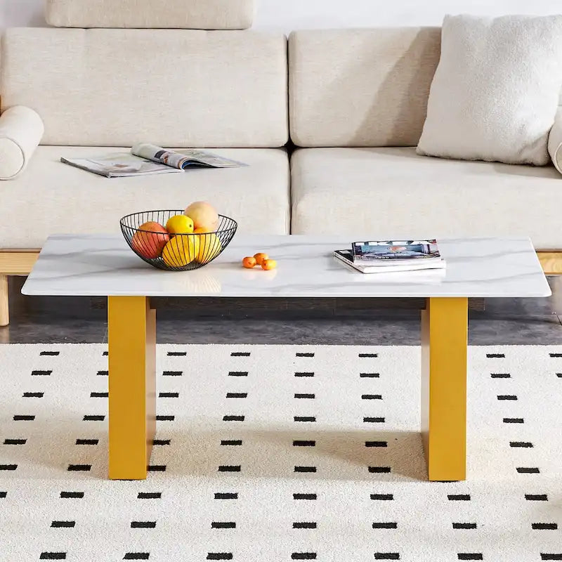 Marble-Top Coffee Table with Gold U-Shaped Base