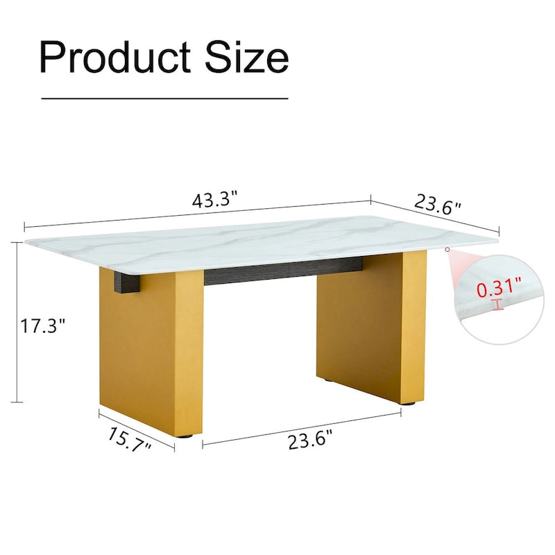Marble-Top Coffee Table with Gold U-Shaped Base