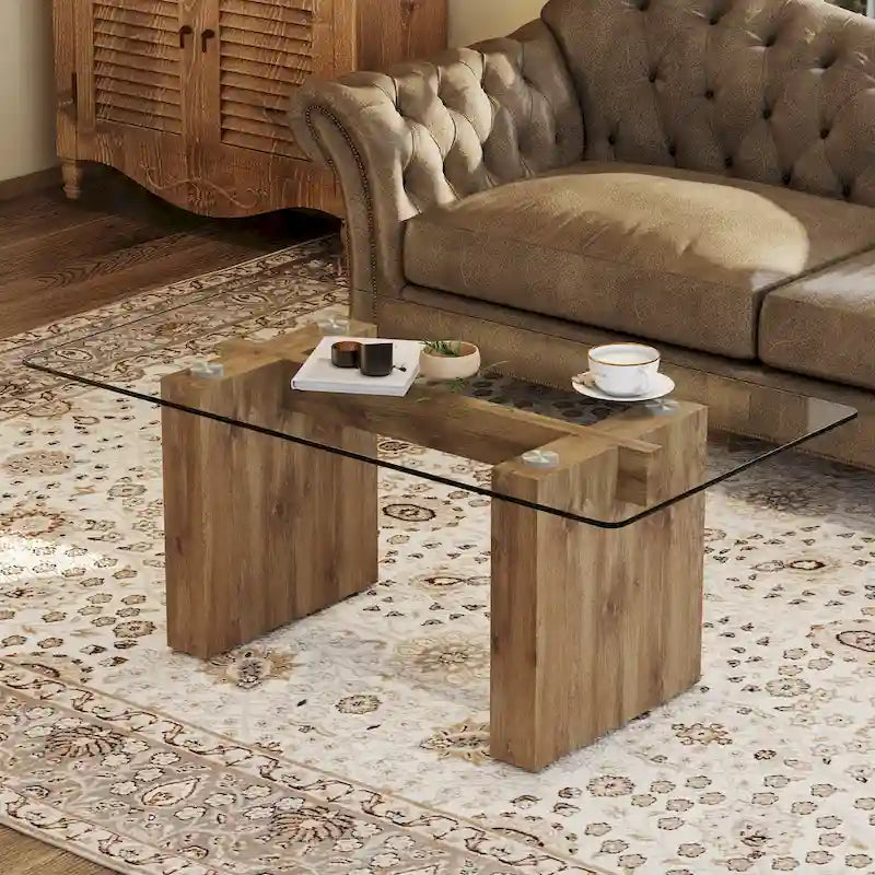 Marble-Top Coffee Table with Gold U-Shaped Base