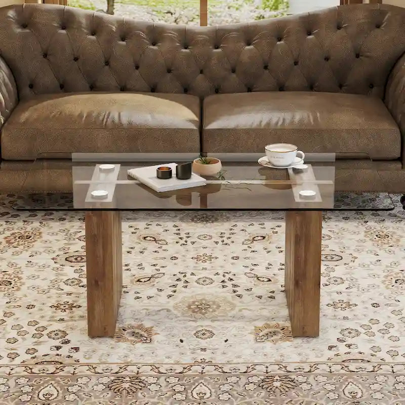 Marble-Top Coffee Table with Gold U-Shaped Base