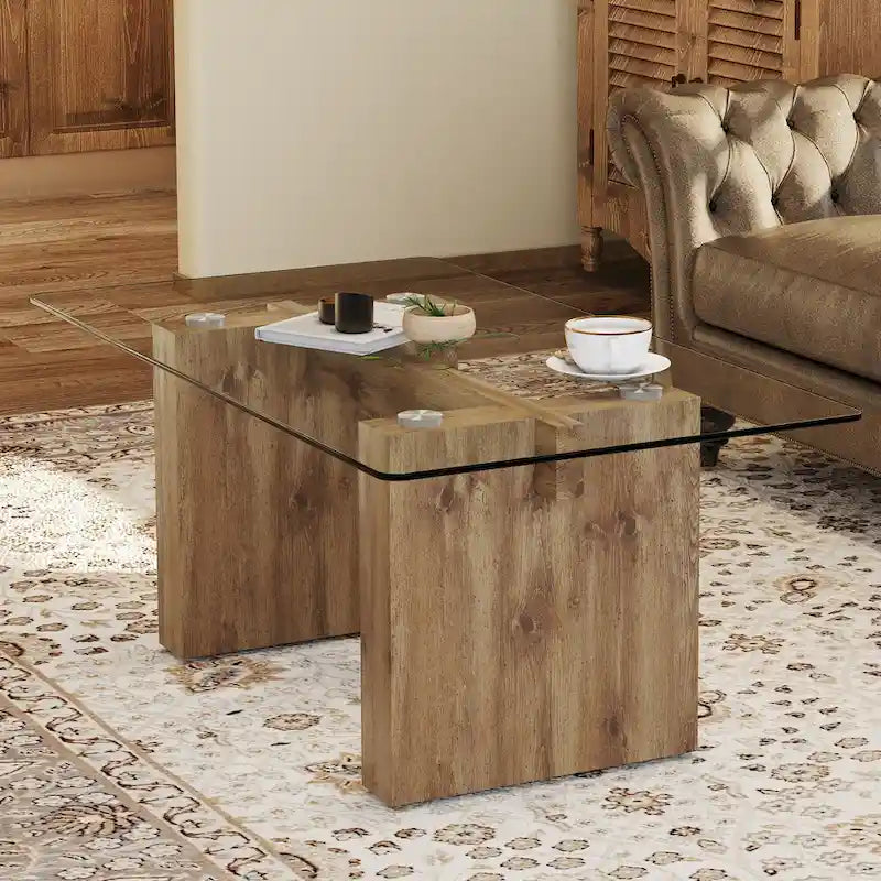 Marble-Top Coffee Table with Gold U-Shaped Base