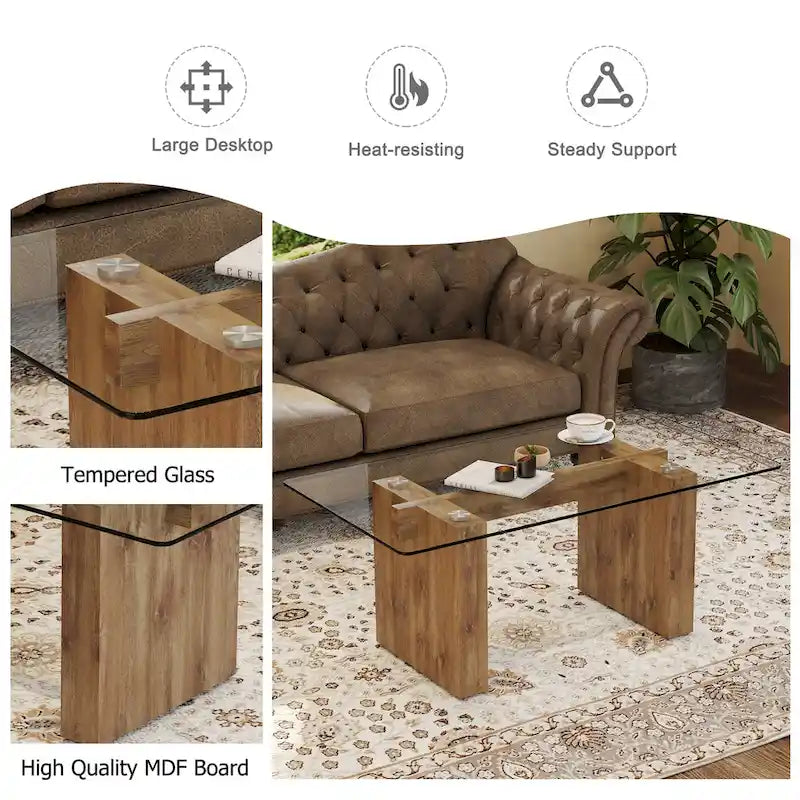 Marble-Top Coffee Table with Gold U-Shaped Base